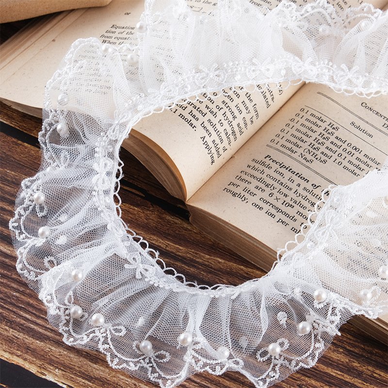 Neckline Dress Applique Decorated Diy 6cm Milk Silk Tulle Fabric Fancy Embroidery Lace Pearl Ruffle Lace Trim