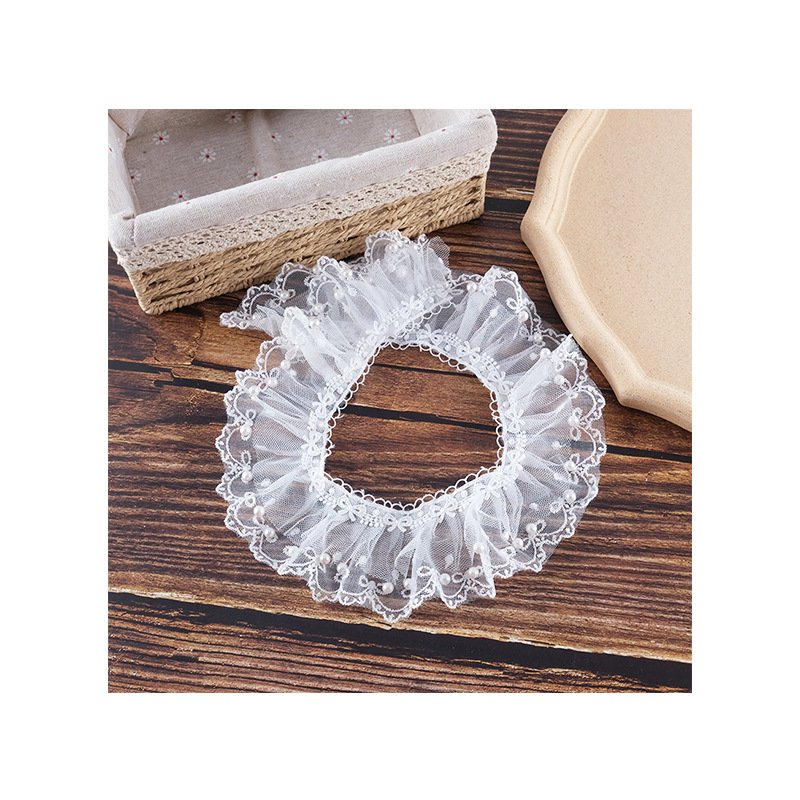 Neckline Dress Applique Decorated Diy 6cm Milk Silk Tulle Fabric Fancy Embroidery Lace Pearl Ruffle Lace Trim