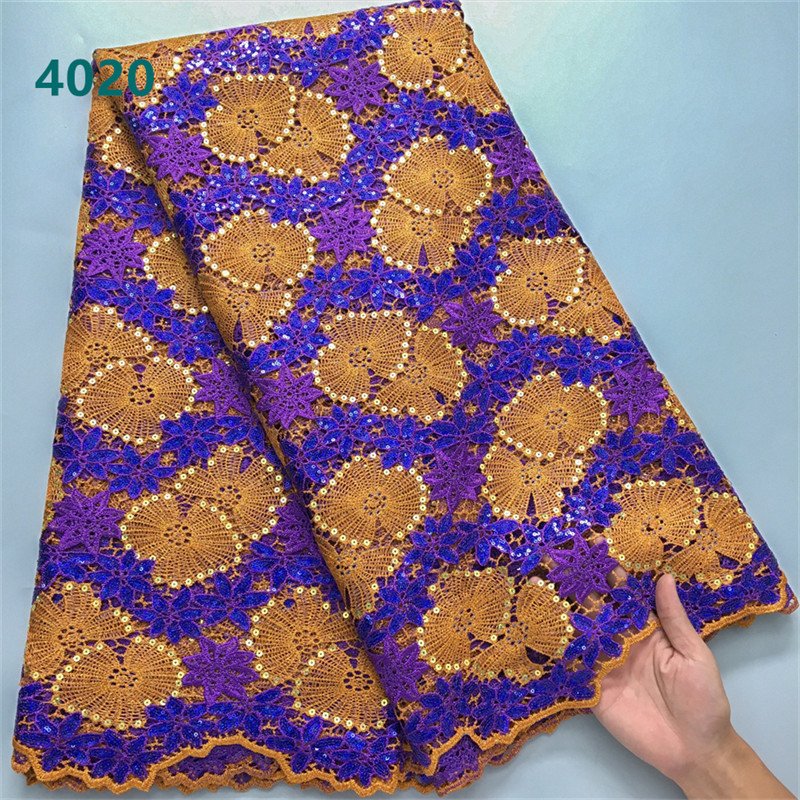 Wholesale Gold African Cord Sequined Lace Fabric High Quality Water Soluble Lace for Women Party Dresses Sewing 4020