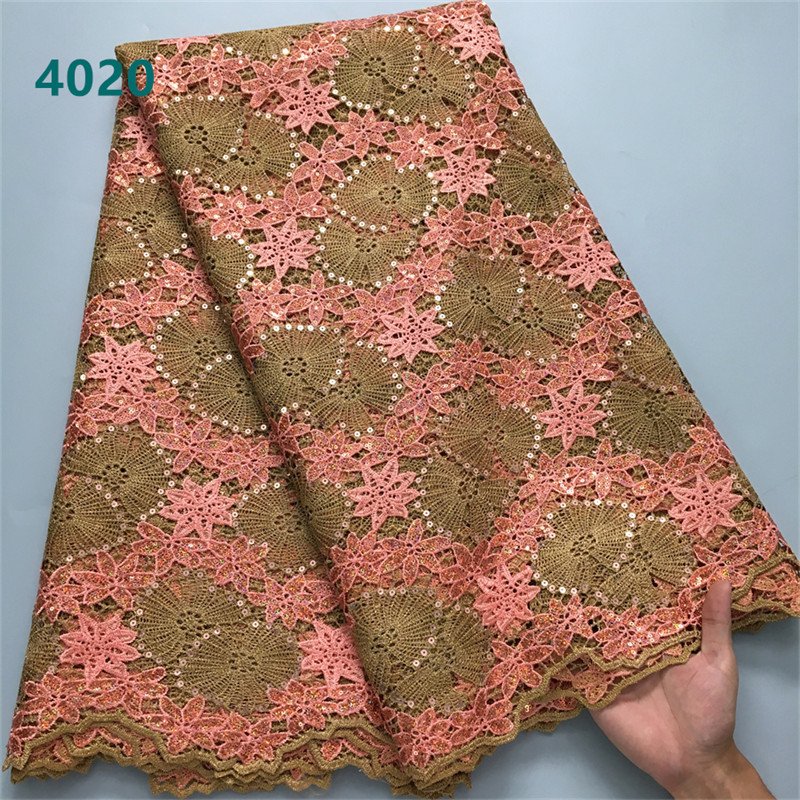 Wholesale Gold African Cord Sequined Lace Fabric High Quality Water Soluble Lace for Women Party Dresses Sewing 4020