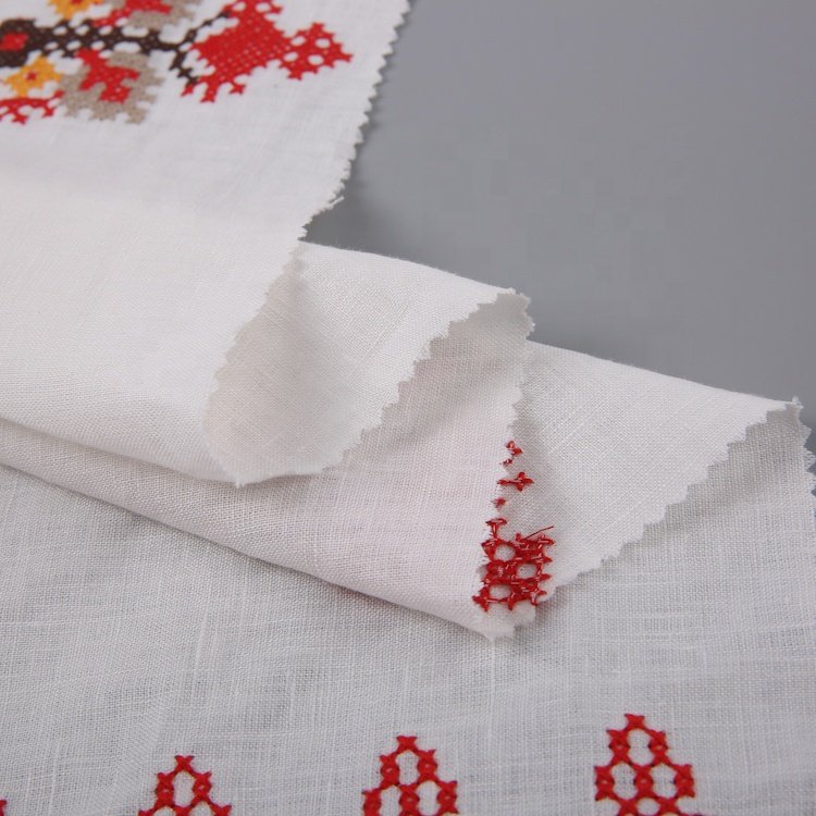 HA-13085D China factory price multi color 100% linen all over embroidery fabric for women dress