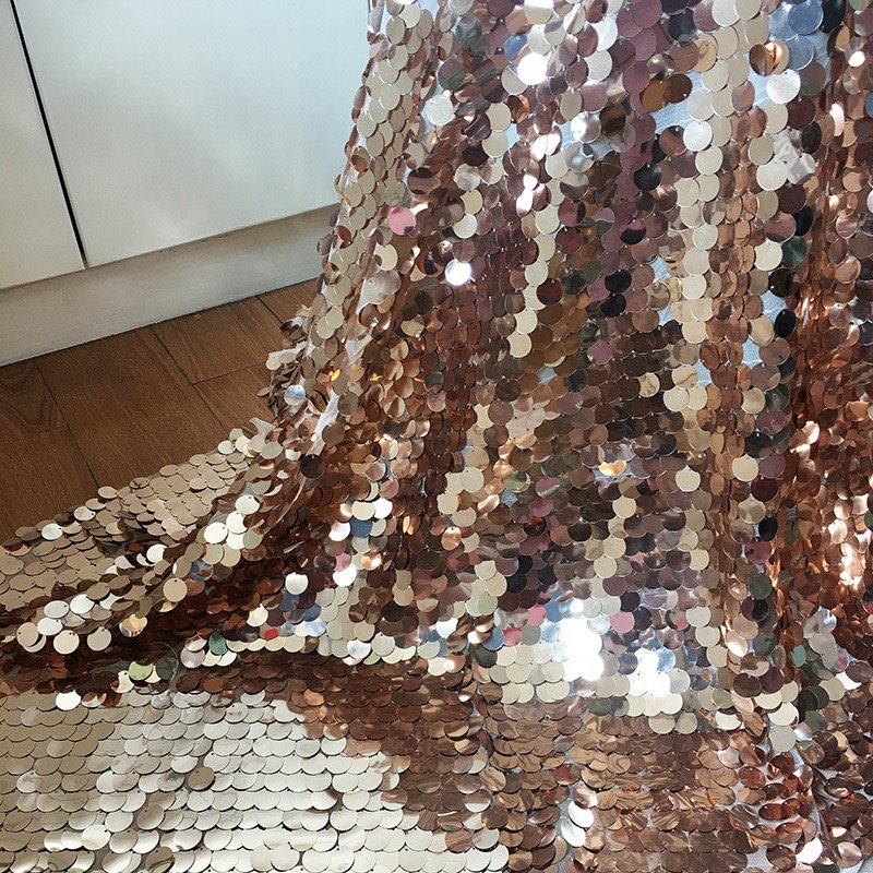 Hot selling 18 mm large sequin embroidery fabric laser color glitter bigger size sequin fabric for party dress