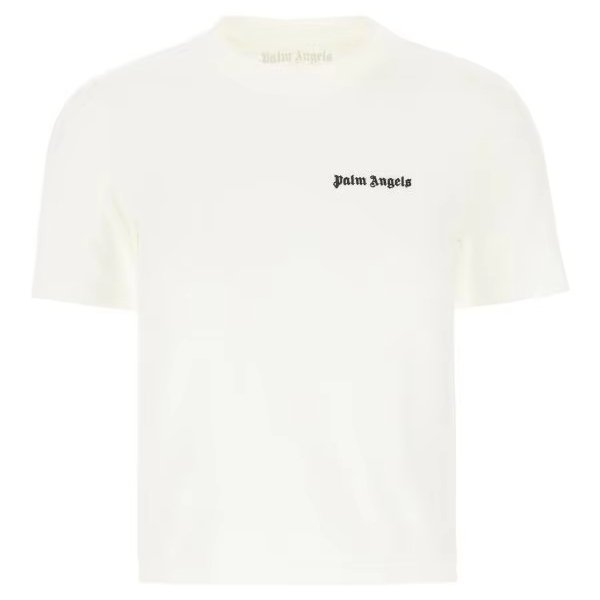 Excellent Design Palm Angels White Cotton T Shirt With Contrasting Embroidered Logo On The Chest