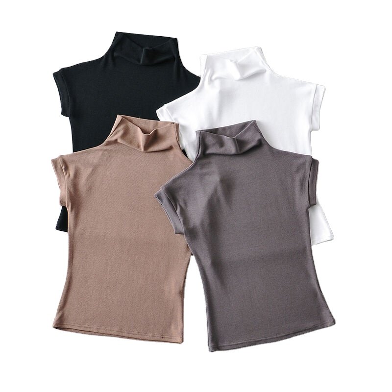 Hot Sale Slim Fit Women's Sleeveless Turtleneck Basic Stretch Comfy High Neck Top Breathable Custom Tank top for Women