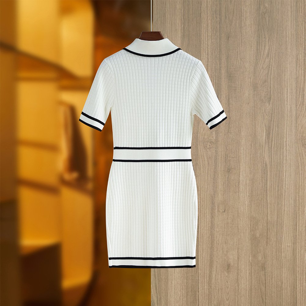 Spring 2023 new arrivals knitted dress women ribbed casual short sleeve sweater dress office lady wear