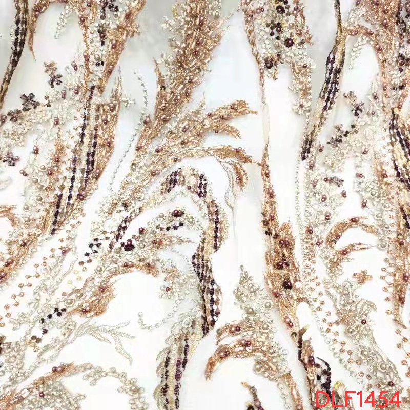 Tela de encaje con cuentas high quality luxury beaded sequin with pearls embroidery tulle lace fabric for dresses