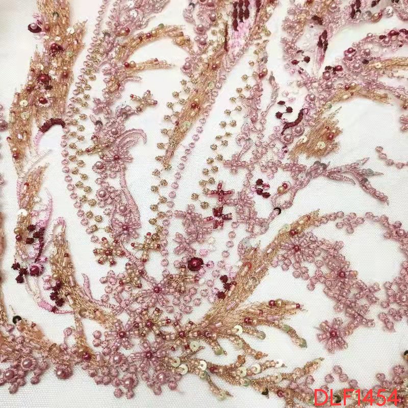 Tela de encaje con cuentas high quality luxury beaded sequin with pearls embroidery tulle lace fabric for dresses