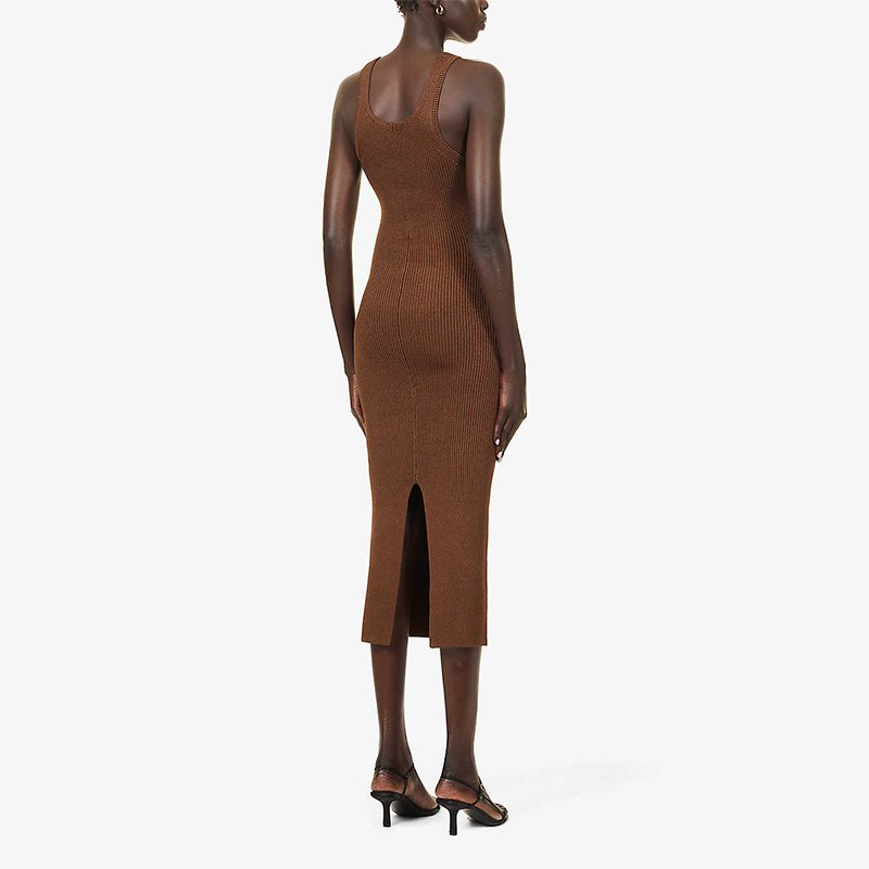 2022 AW Season For Women Ribbed slim-fit knitted midi dress