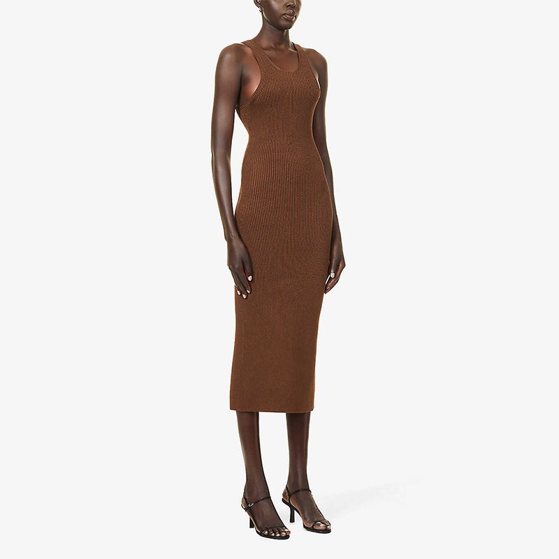 2022 AW Season For Women Ribbed slim-fit knitted midi dress