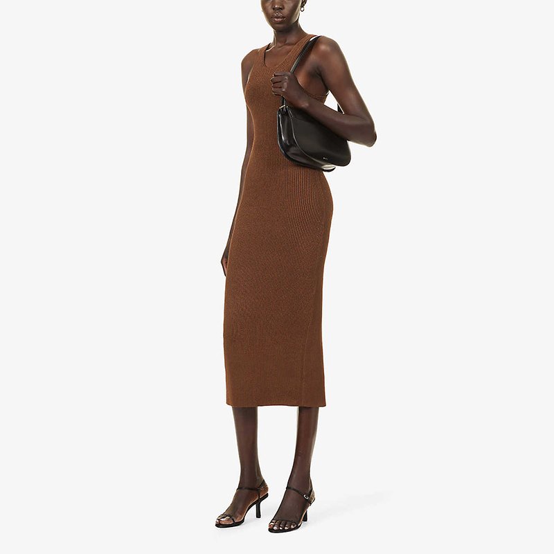 2022 AW Season For Women Ribbed slim-fit knitted midi dress