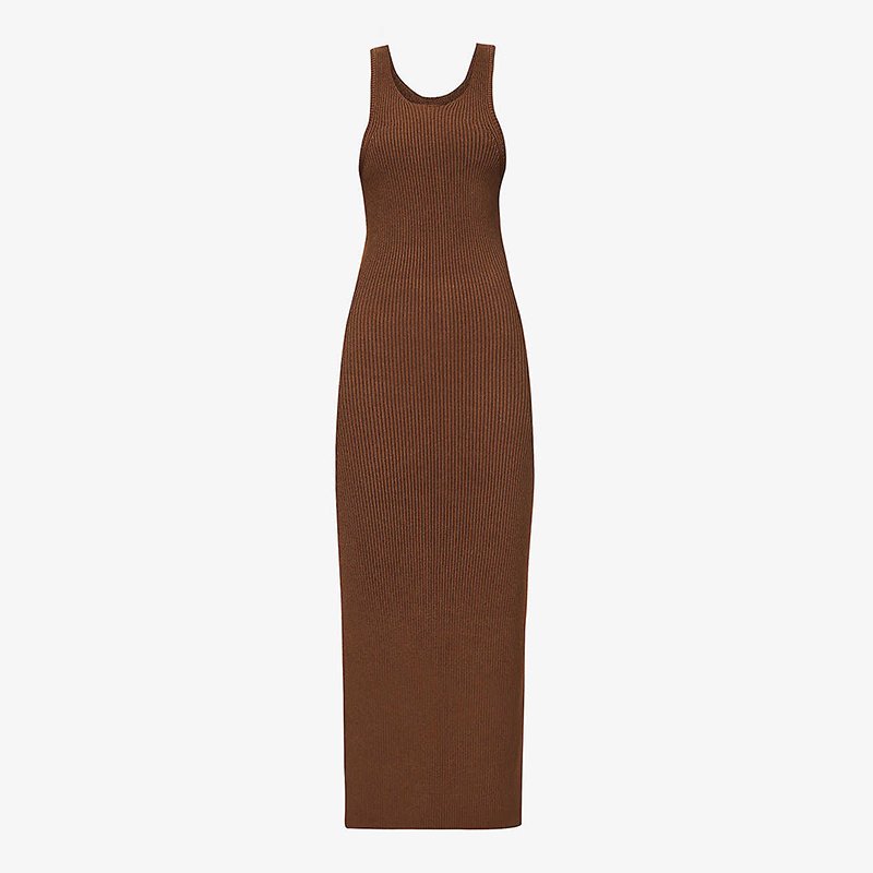 2022 AW Season For Women Ribbed slim-fit knitted midi dress
