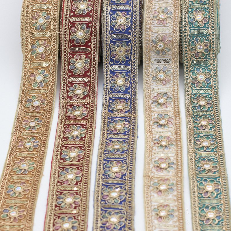 Embroidered Fabric Woven Ribbon Vintage Ethnic Embroidery Lace Ribbon for Clothes Bag Accessories