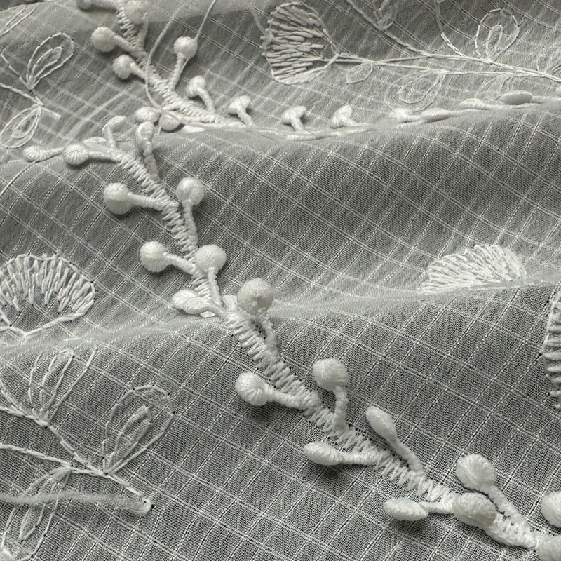 Customised White Lace Soft Chiffon Fabric Polyester Embroidery Fabric Flower Voile Laces for Casual Dress Lace