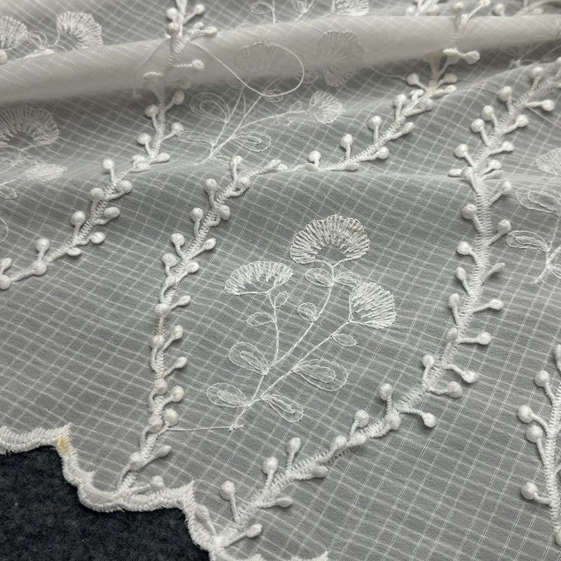 Customised White Lace Soft Chiffon Fabric Polyester Embroidery Fabric Flower Voile Laces for Casual Dress Lace