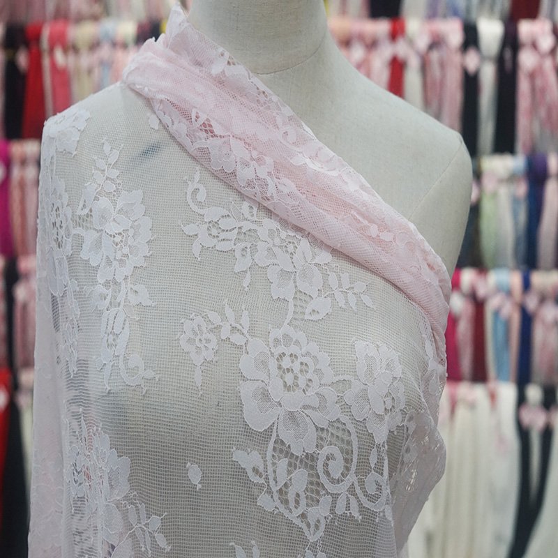 Wholesale fashion design pink french tulle lace fabric for bridal wedding dress