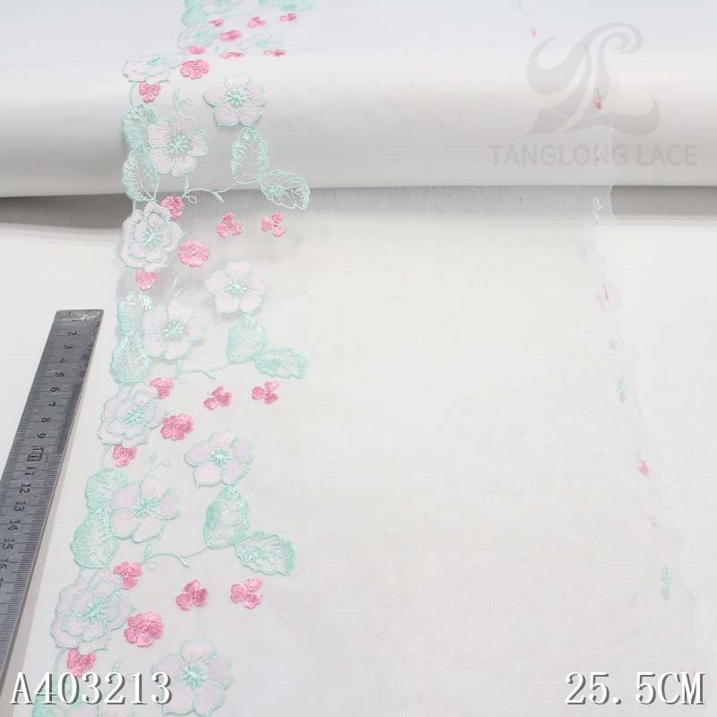 Factory Customized Clothing Accessories Lingerie Dress Flower Lace Fabric 25cm Pink Embroidery Lace Trim