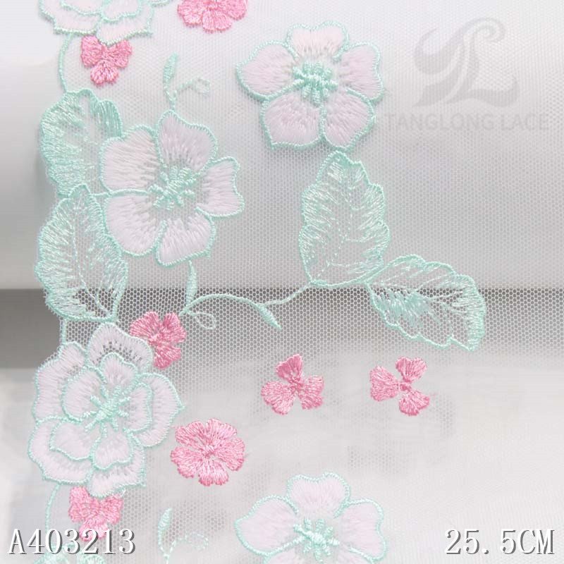 Factory Customized Clothing Accessories Lingerie Dress Flower Lace Fabric 25cm Pink Embroidery Lace Trim