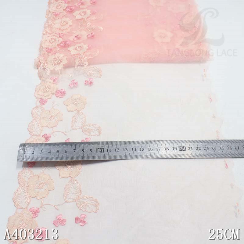 Factory Customized Clothing Accessories Lingerie Dress Flower Lace Fabric 25cm Pink Embroidery Lace Trim