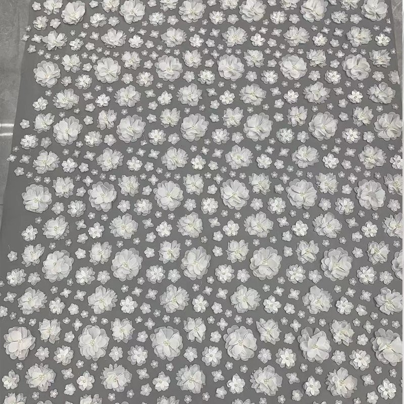 2024 New Design France Lace Fabric Bead Sequin 3D Flower Embroidery Fabric Party Dress Lace