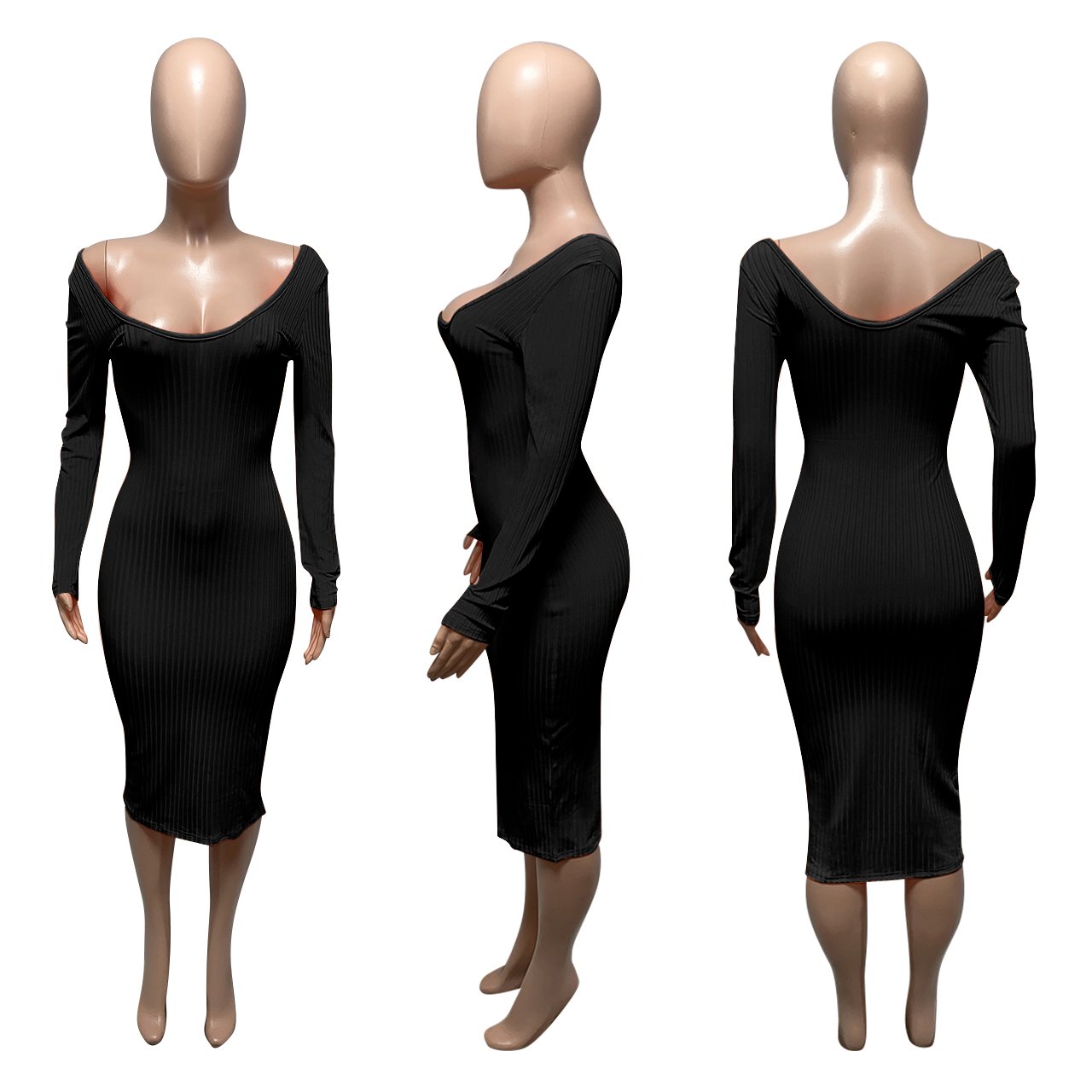 2024 Women Long Dress Women Sexy Dresses Party Club V-Neck Off-Shoulder Slim Fit Long Sleeve Fall Midi Dress