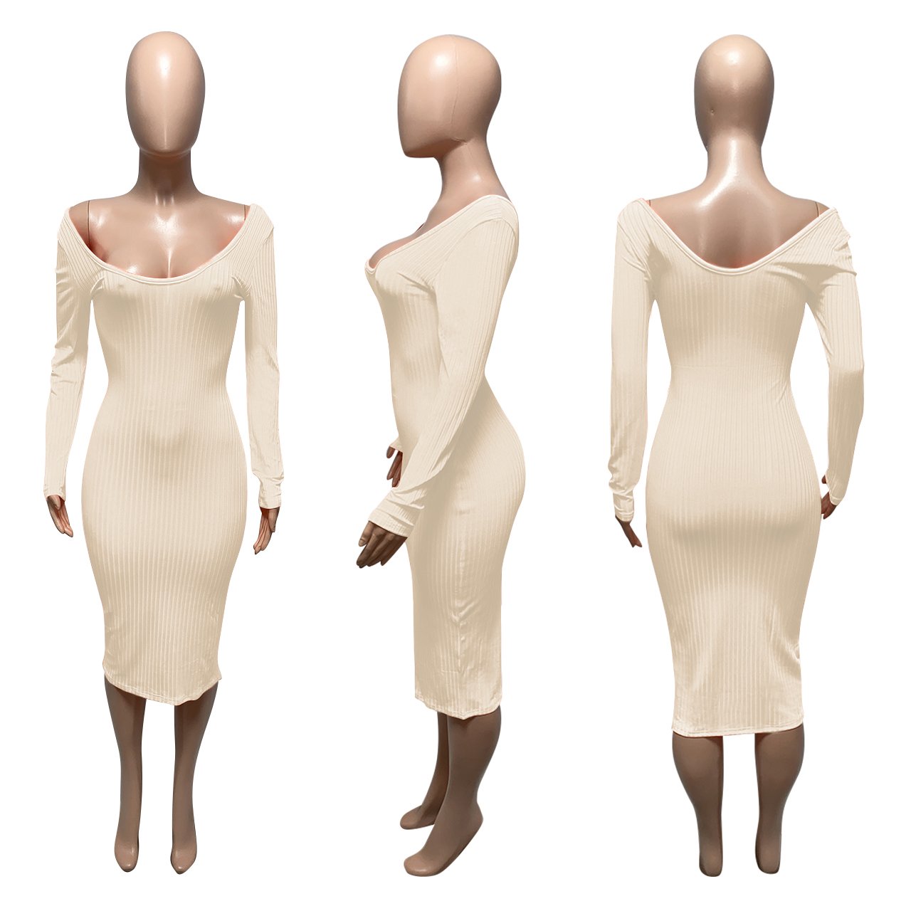 2024 Women Long Dress Women Sexy Dresses Party Club V-Neck Off-Shoulder Slim Fit Long Sleeve Fall Midi Dress