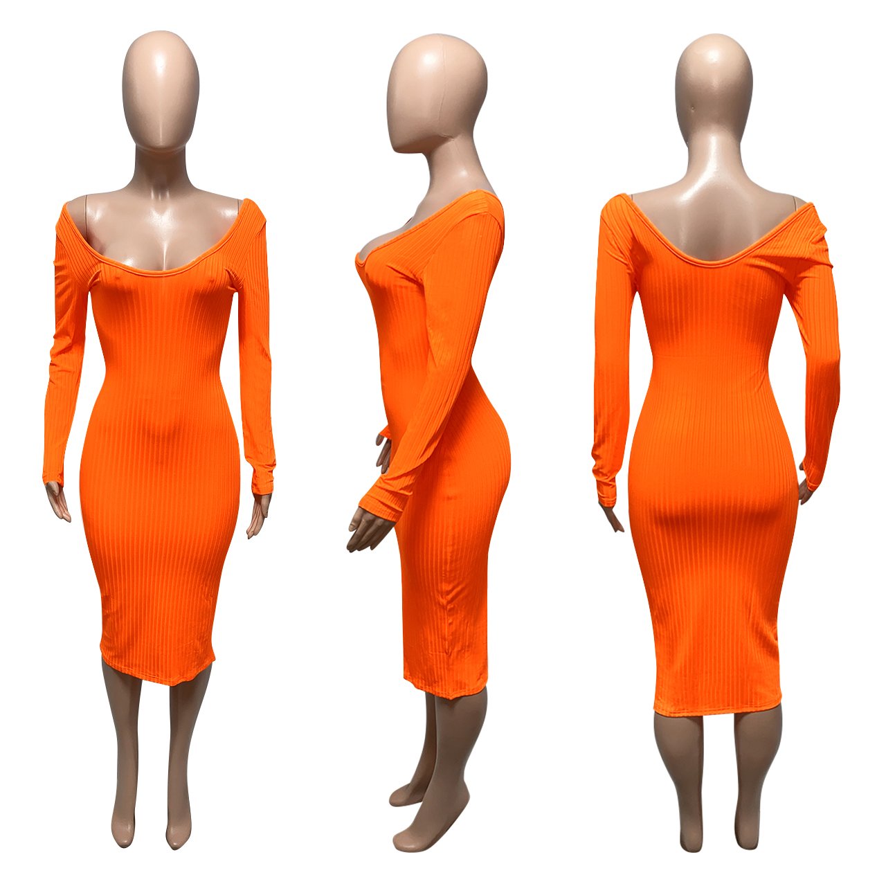2024 Women Long Dress Women Sexy Dresses Party Club V-Neck Off-Shoulder Slim Fit Long Sleeve Fall Midi Dress