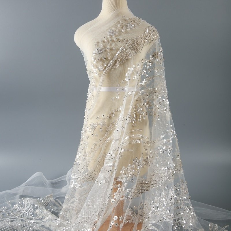 african sequined embroidery lace fabric for women party dress manufacturer bridal embroidery fabric