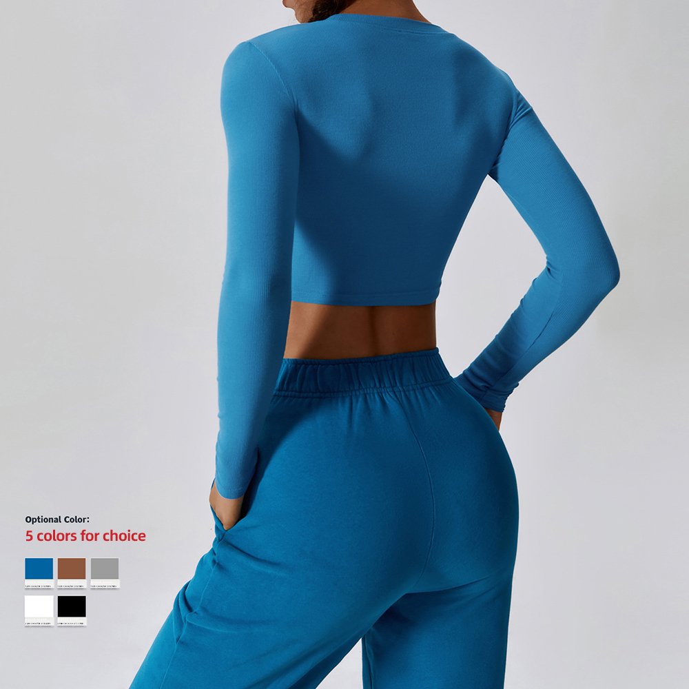 Rib Design T-shirt Long Sleeve Yoga Wear Top Gym Fitness Quick Dry Slim Leisure Running Sports Custom Logo for Women Workout