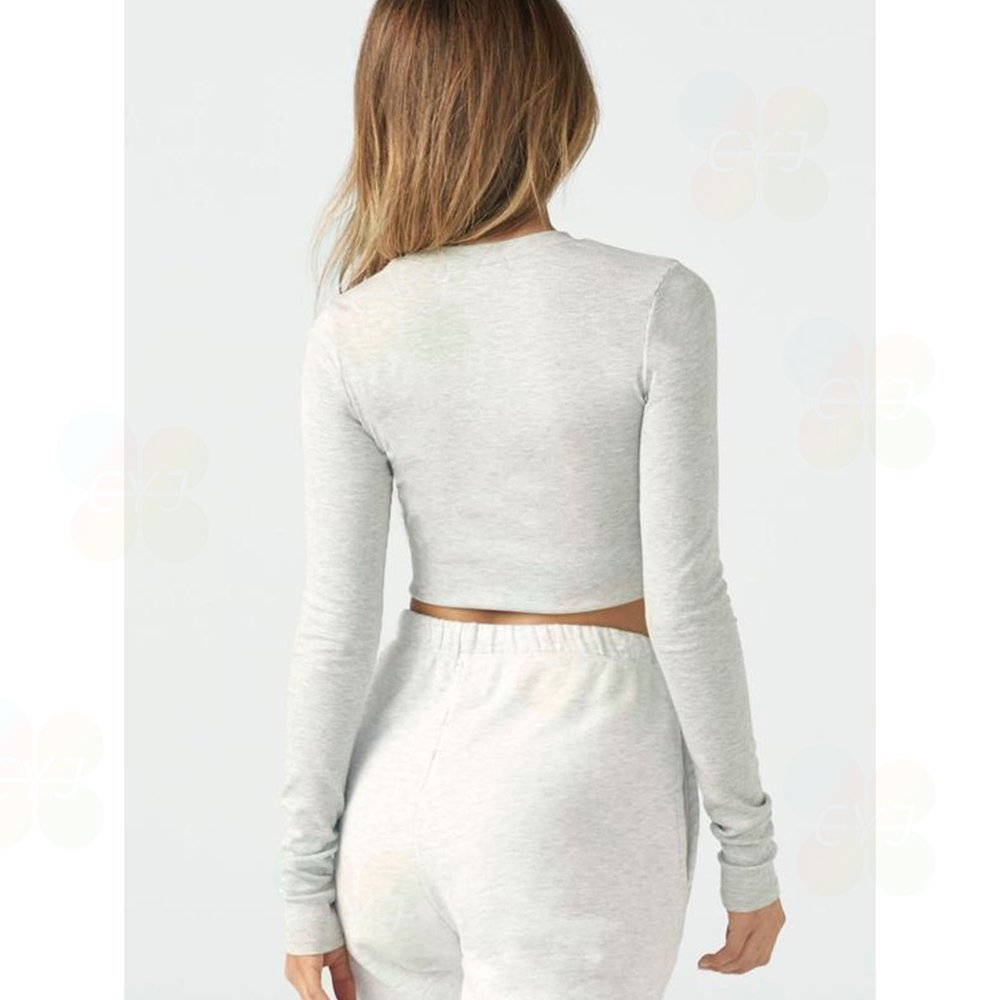 Custom knitwear Basic Women Ribbed T-shirts Cropped 100% Cotton Women Tshirts Crop Top Long Sleeve T Shirt