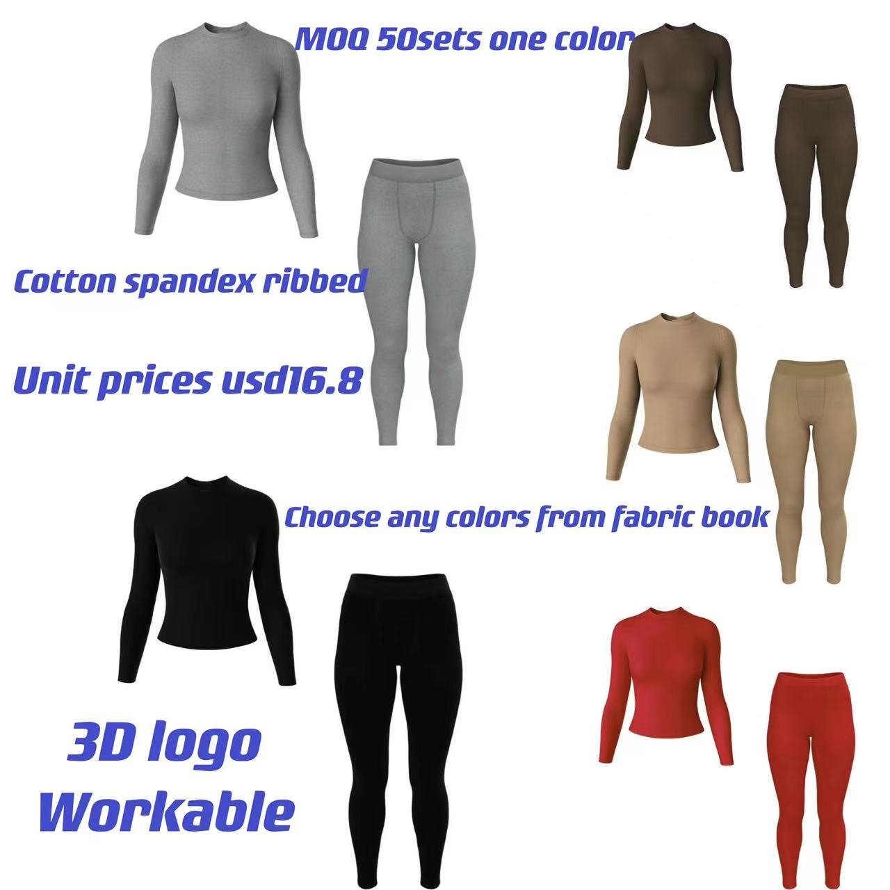 oem custom logo pink wholesale cotton ribbed knit long sleeve t-shirt legging two pieces loungewear women sets manufacturer 2024