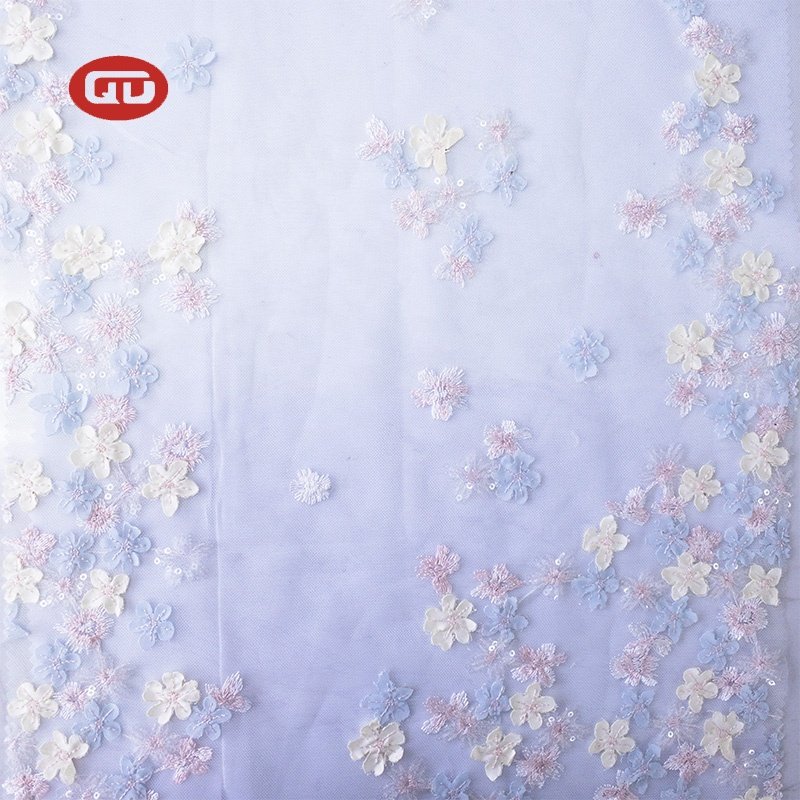 new fashion hot sale fancy colorful flower embroidered lace tulle fabric with sequin