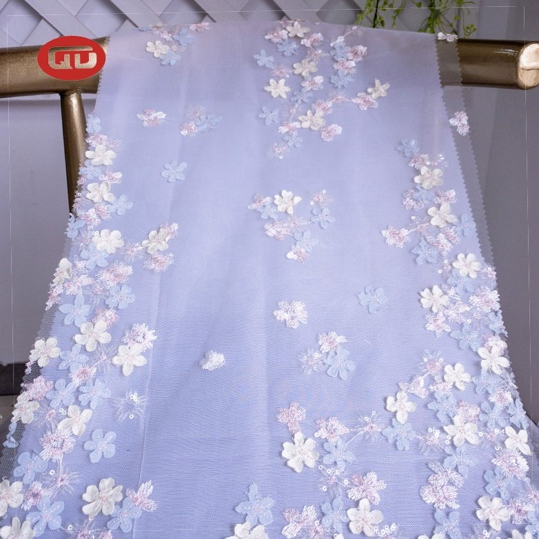 new fashion hot sale fancy colorful flower embroidered lace tulle fabric with sequin