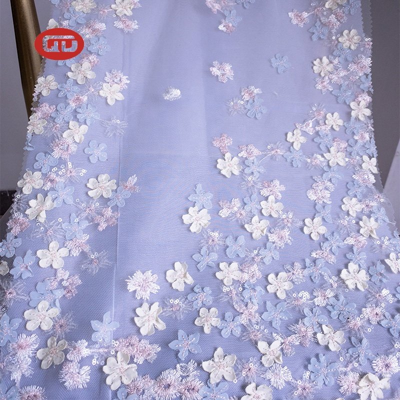 new fashion hot sale fancy colorful flower embroidered lace tulle fabric with sequin