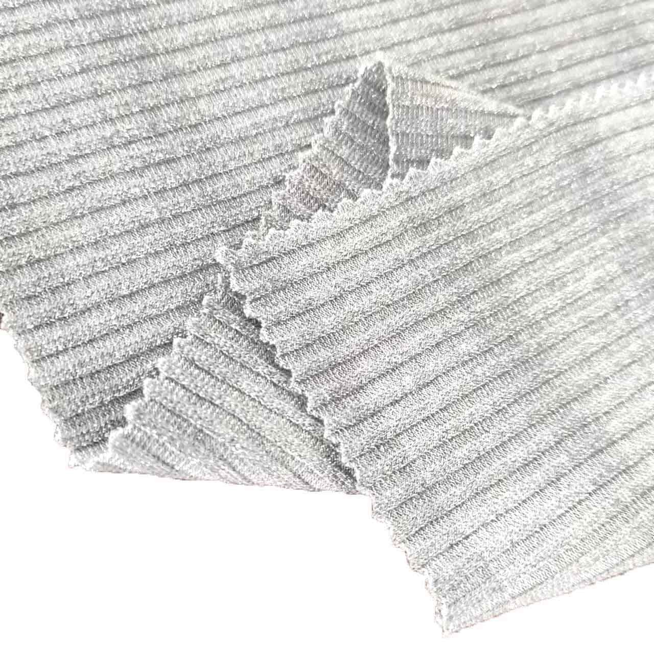 Fashion Shinny Iceyarn Rayon Viscose Spandex Stretch Silver Metallic 4*4 Knit Lurex Rib Fabric For Activewear