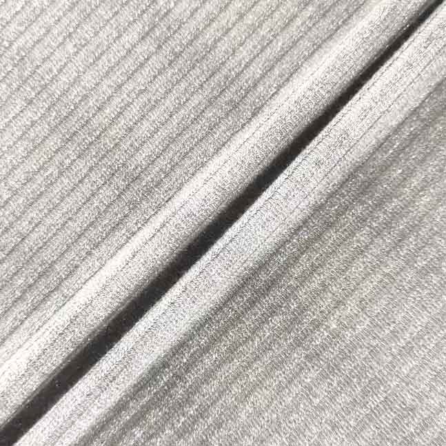 Fashion Shinny Iceyarn Rayon Viscose Spandex Stretch Silver Metallic 4*4 Knit Lurex Rib Fabric For Activewear