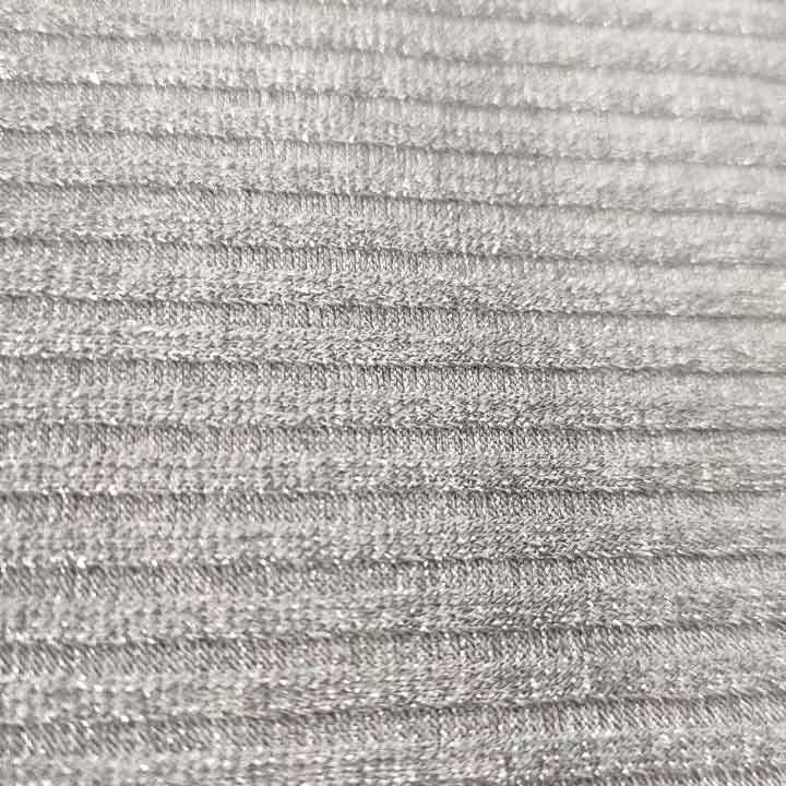Fashion Shinny Iceyarn Rayon Viscose Spandex Stretch Silver Metallic 4*4 Knit Lurex Rib Fabric For Activewear