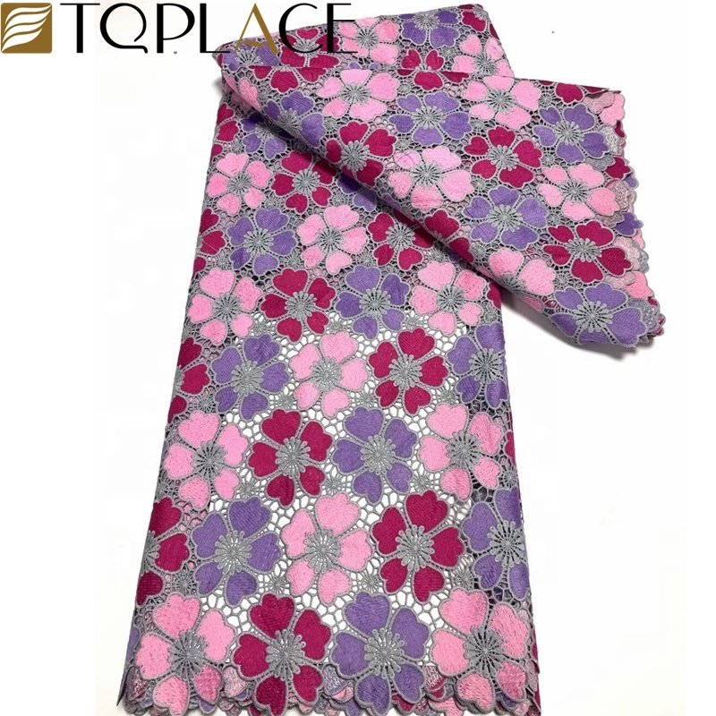 Fashionable High Quality Embroidery Multi Color Guipure Lace Fabric Cord Fabric Nigeria Flower Water Soluble For Wedding Dress