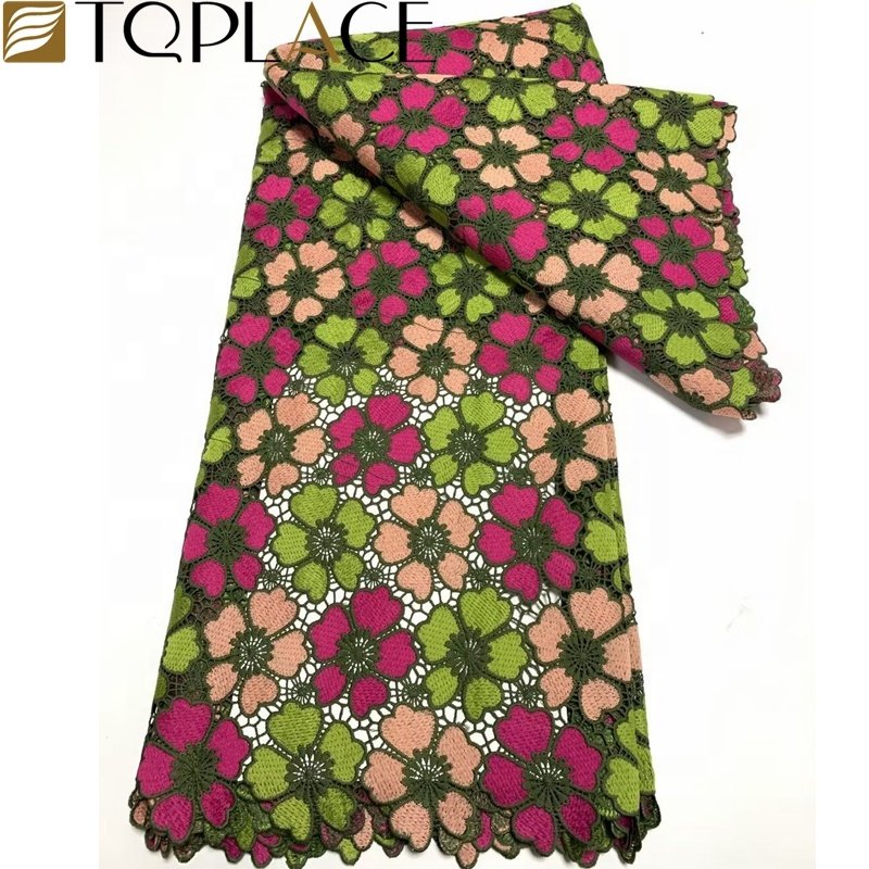 Fashionable High Quality Embroidery Multi Color Guipure Lace Fabric Cord Fabric Nigeria Flower Water Soluble For Wedding Dress