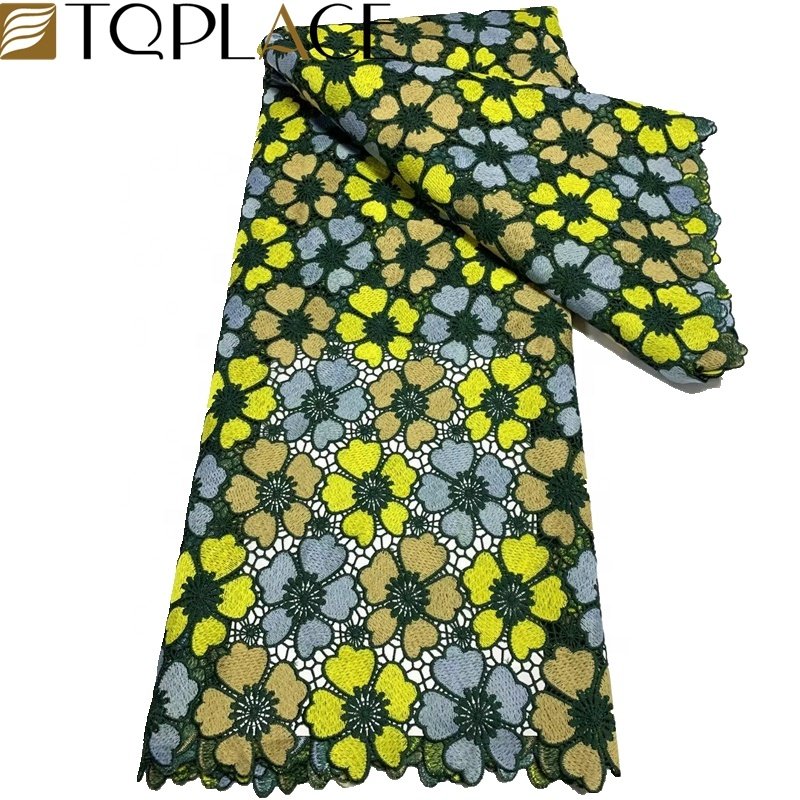 Fashionable High Quality Embroidery Multi Color Guipure Lace Fabric Cord Fabric Nigeria Flower Water Soluble For Wedding Dress
