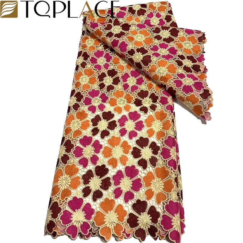 Fashionable High Quality Embroidery Multi Color Guipure Lace Fabric Cord Fabric Nigeria Flower Water Soluble For Wedding Dress