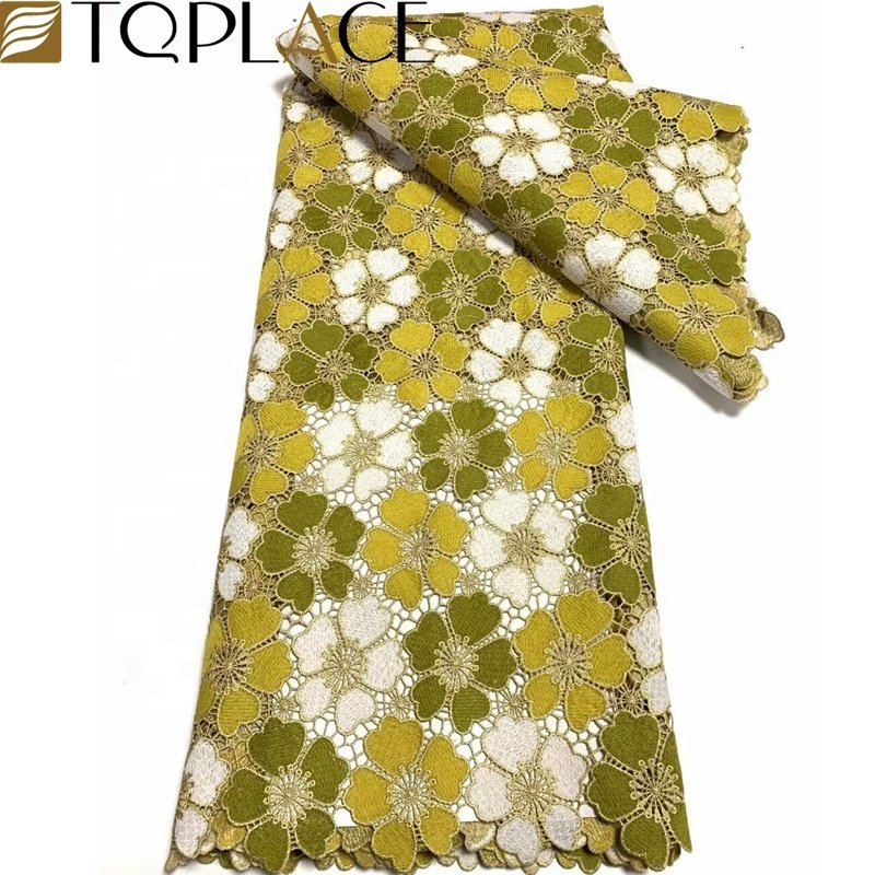 Fashionable High Quality Embroidery Multi Color Guipure Lace Fabric Cord Fabric Nigeria Flower Water Soluble For Wedding Dress