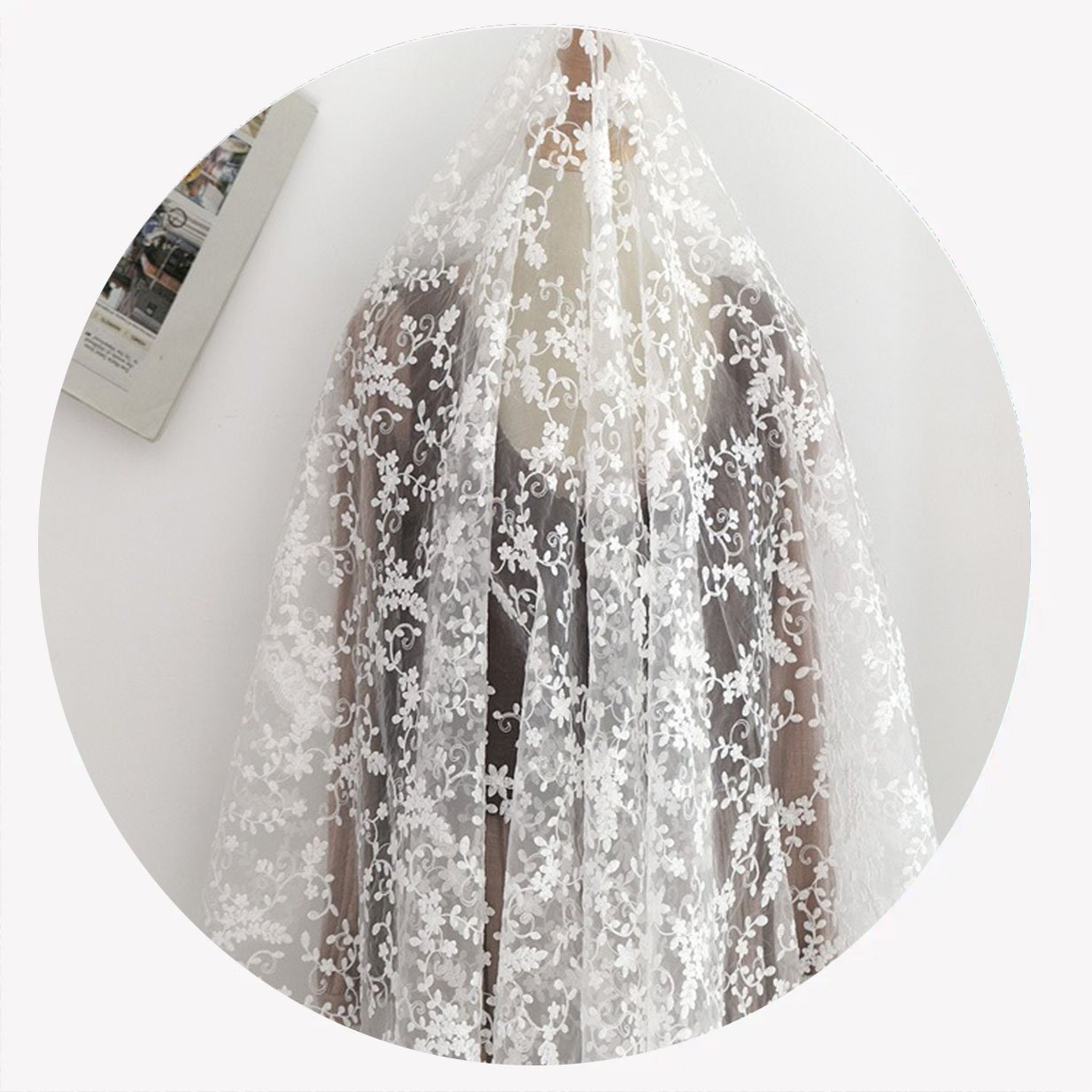 High Quality Embroidery Fabric White Organza Lace Mesh Wedding Dress Fabric Curtain Table Cloth Handmade Diy