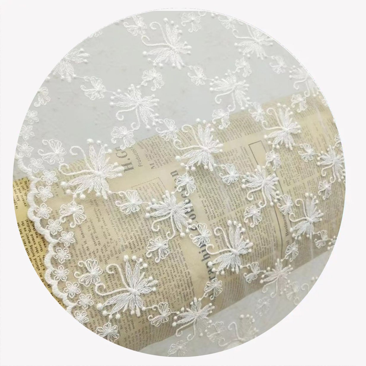High Quality Embroidery Fabric White Organza Lace Mesh Wedding Dress Fabric Curtain Table Cloth Handmade Diy