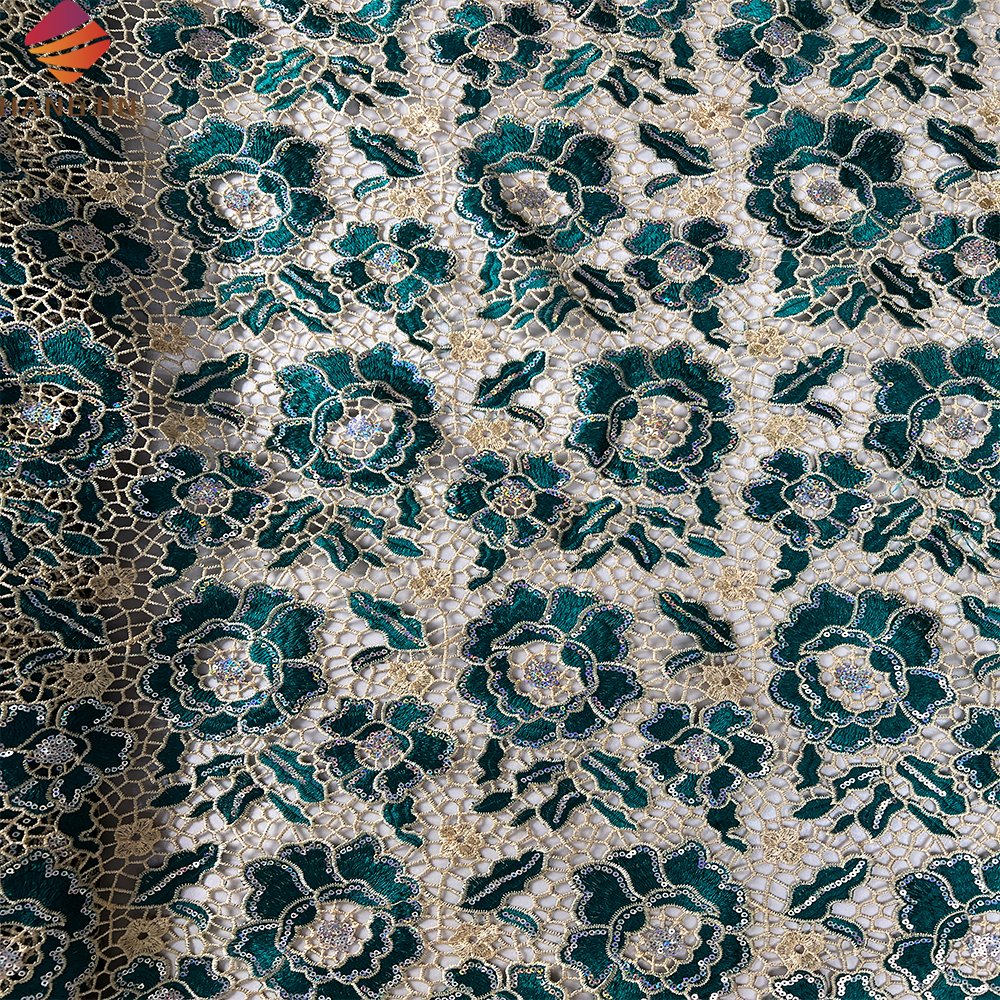 2024 New Design African Cord Lace Fabric With Sequins Embroidered Water Soluble Nigerian Guipure Lace Fabric For Women Wedding