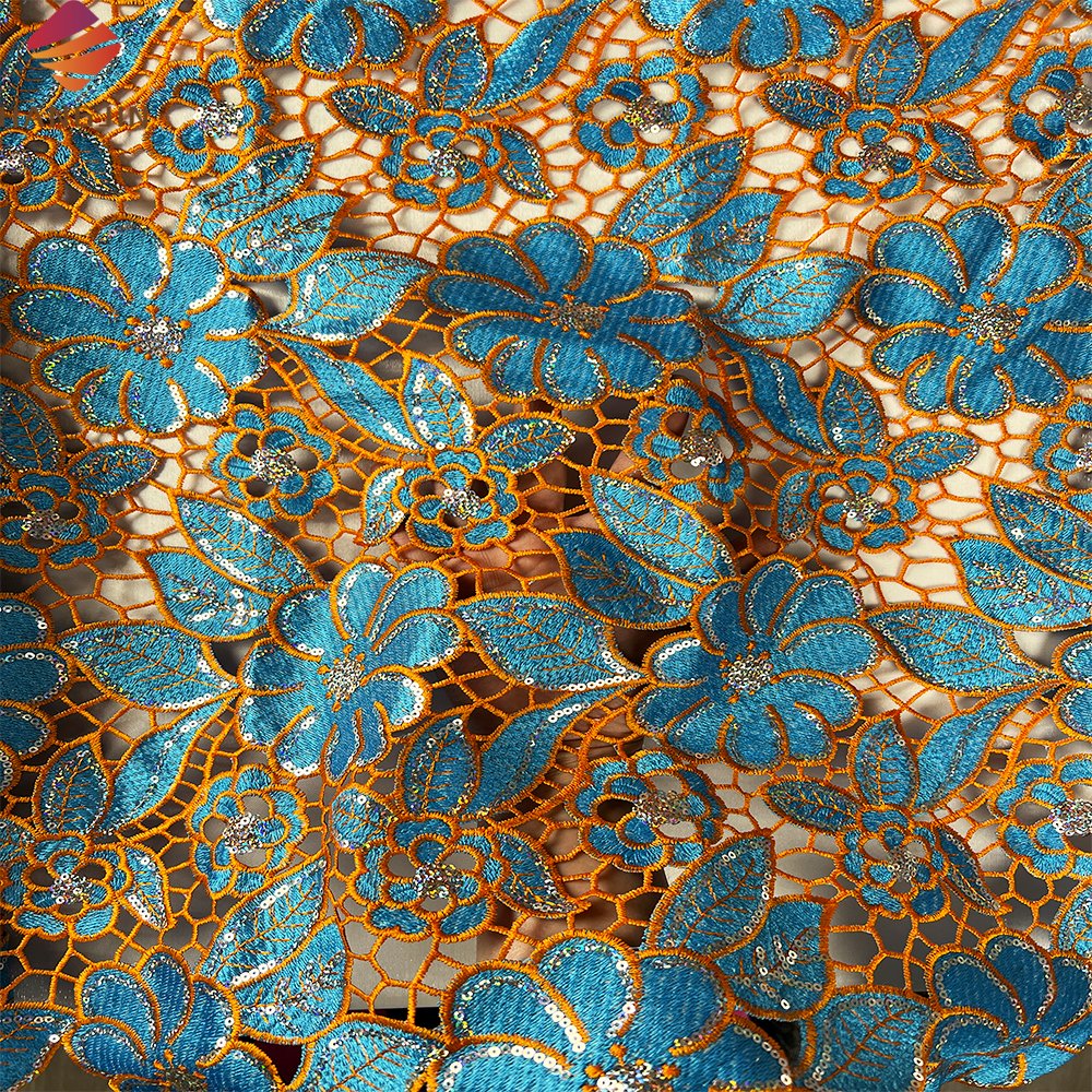 2024 New Design African Cord Lace Fabric With Sequins Embroidered Water Soluble Nigerian Guipure Lace Fabric For Women Wedding