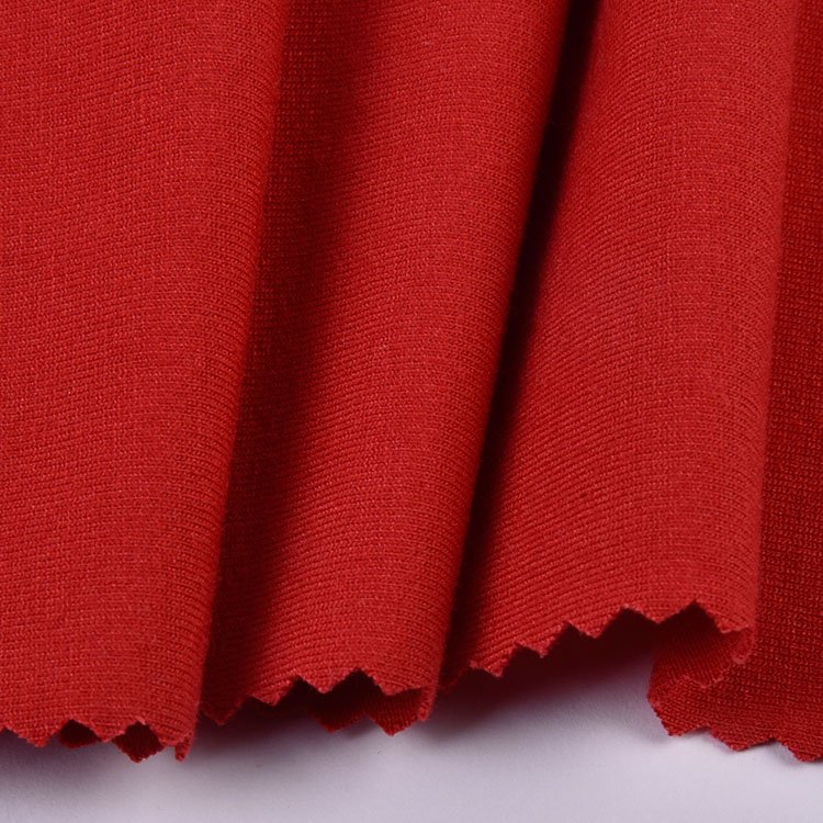 Custom color 340gsm plain dyed 57%polyester 31%rayon 12%spandex stretch jersey fabric for t-shirt,dress