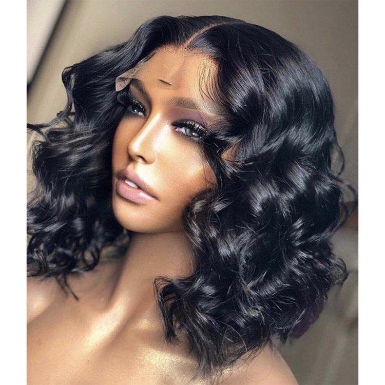 13 by 6 Lace Front Wig Short Bob Style Brazilian Hair Wigs for Black Women 180% Density Human Hair Curly Wigs