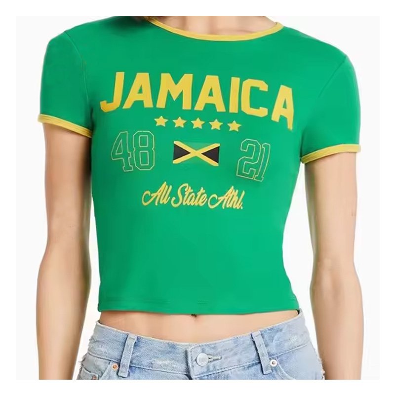 Custom Baby Tee Crop Top Casual Cotton Round Neck Hot Sale Slim Fit Raglan Sleeve Contrast Binding Ringer Cropped T Shirt
