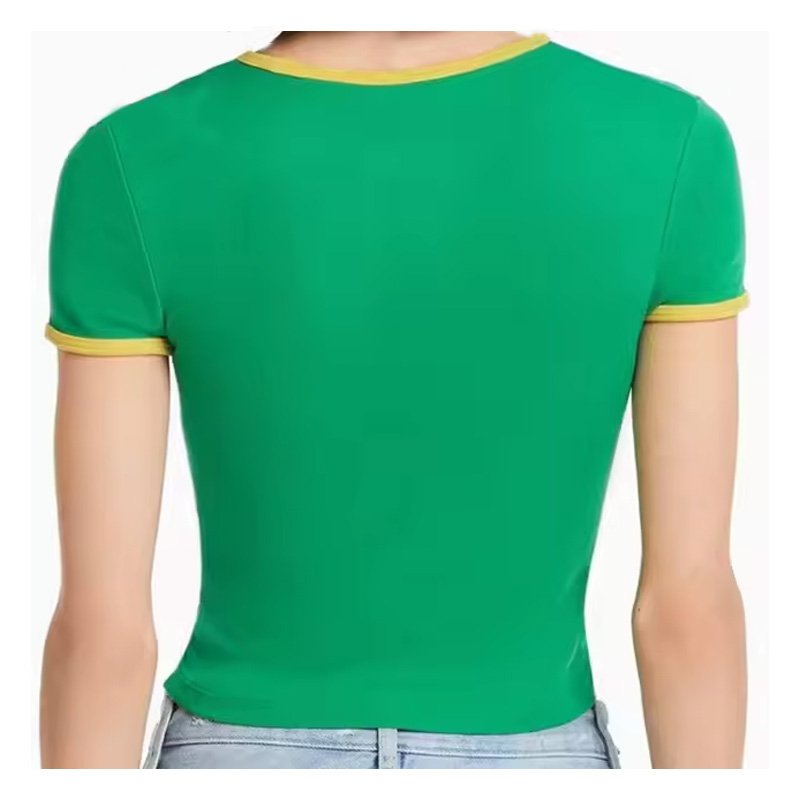 Custom Baby Tee Crop Top Casual Cotton Round Neck Hot Sale Slim Fit Raglan Sleeve Contrast Binding Ringer Cropped T Shirt
