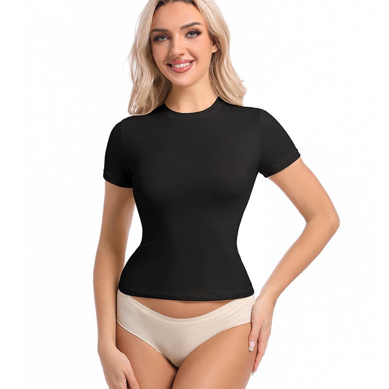 Women Classic Everyday Crewneck Tee Short Sleeves 2024 Summer Loungewear Jersey Cotton Rib T-Shirt